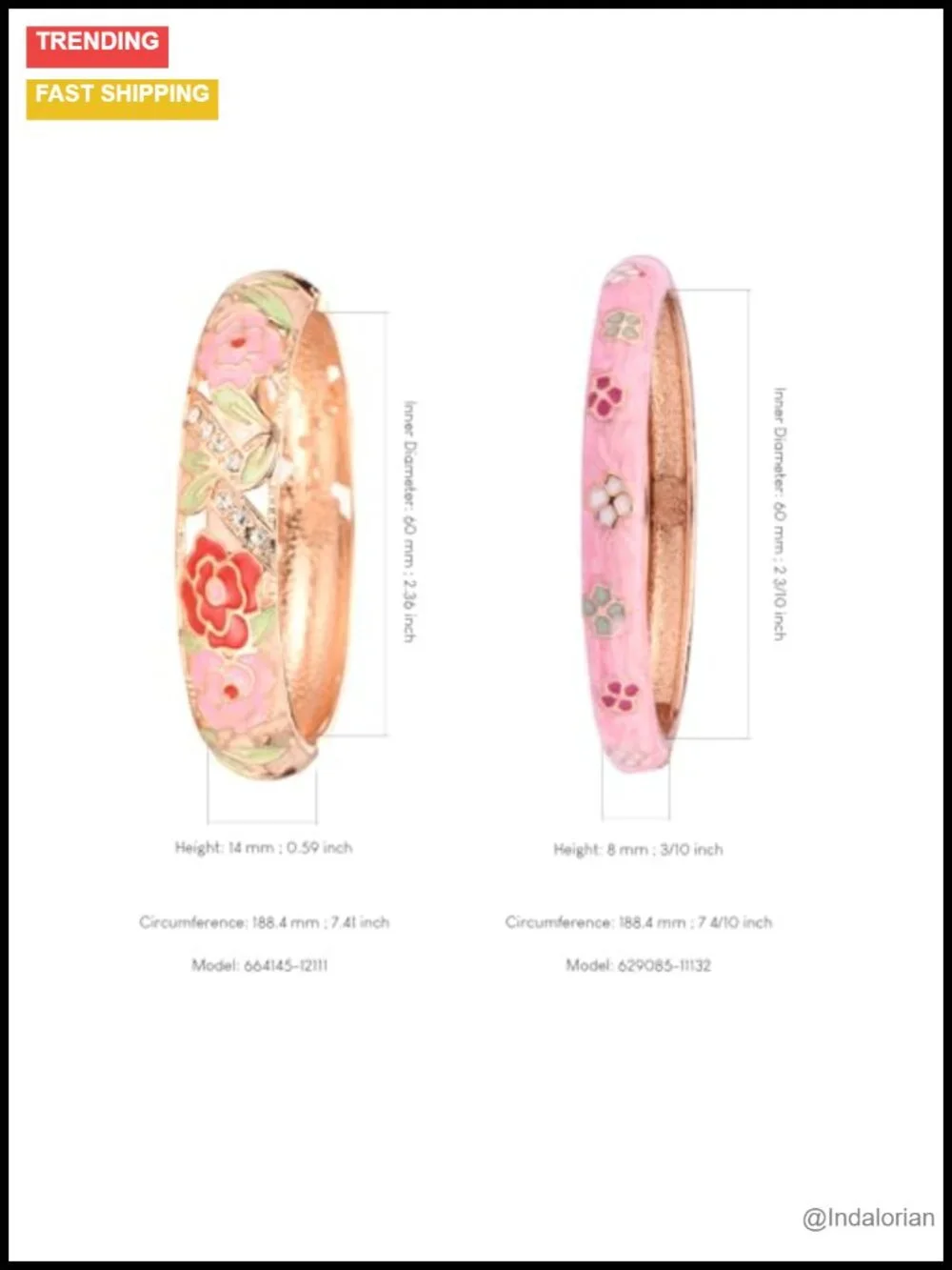 Cloisonne Enamel Hinged Cuff Bangle Bracelet 2 Piece Set